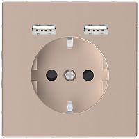 Розетка с заземлением +2xUSB тип A+A без рамки Schneider Electric Merten D-Life 1-м. шампань картинка